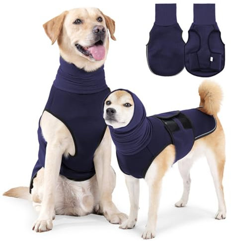 QKEPCY Abrigo Perro Chaleco Anti Ansiedad con Capucha Calmante Reduce el Ruido Suave y Cómodo Velcro Ajustable para Perros Medianos o Grandes