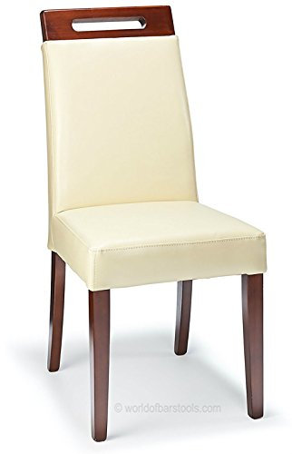 Juego de 2 sillas de comedor modernas de piel regenerada color crema con patas de acabado de nogal