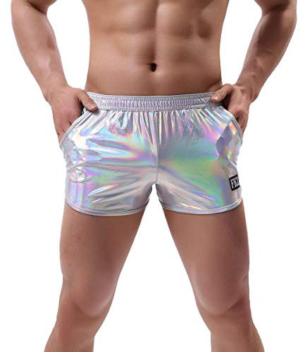 ABEHIK Herren Glitzer Shorts Pailletten Hose Metallic Y2K Glänzender Bar-Hotpants für Musikfestival Karneval Kostüm Nacht Clubwear