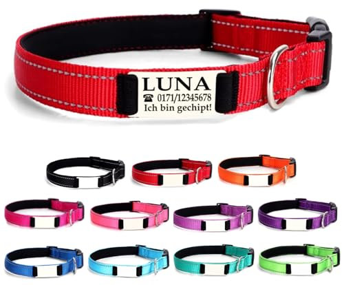 Ibera gifts - Hundehalsband Personalisiert, Hundehalsband Mit Namen Für Welpen Und Sehr Kleine Hunde oder Katzen, 22-30 cm, Reflektierend (Rot, XS Sehr Klein)