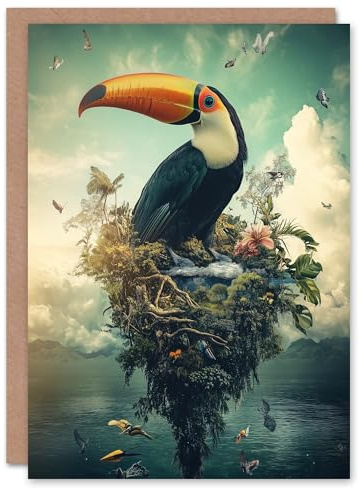 Artery8 Greeting Card Surreal Fantasy Toucan Bird Nature Retreat Blank For Him Or Her Art Birthday Card