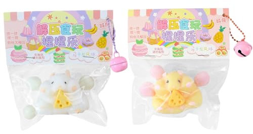 Hamster Squishy, weiches, taktiles hamsterspielzeug zum stressabbau, süßes Hamster-Squishy-Spielzeug, squishies with Cheese Geeignet für Kinder und Erwachsene zum Stressabbau (gelb + weiß)