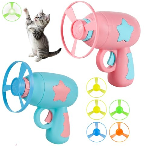 XUDUOO Interactive Cat Toys, Flying Disc Launcher Toy with Shooters & Flying Disc, Cat Fetch Toy for Kitten Puppy Chasing, Hunting and Exercise Training for Indoor and Outdoor Play