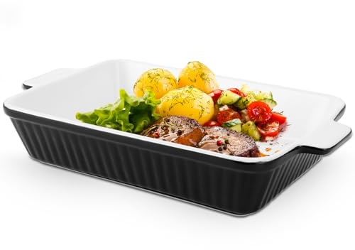 APACALI 1 Stück Lasagne Auflaufform für 2-4 Personen, 30.5x18.3x5.7CM Auflaufform Groß Keramik, Porzellan Backgeschirr,Groß Kuchen Backgeschirr Set, Küche rechteckige Lasagne Pfannen mit Griff