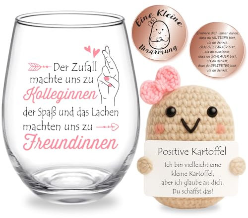 Tixlux Geschenk für Kollegin, Weingläser Abschiedsgeschenk, DankeschönGeschenk, Ruhestandsgeschenk, Willkommensgeschenk für Arbeitskollegin, Personalisiertes Büro Geschenk 450ml