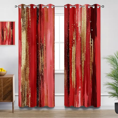 Generisch Vorhänge Blickdicht Modern - Gardinen Mit Ösen Rot Gold Verdunkelung Svorhang für Schlafzimmer Wohnzimmer Kinderzimmer Küche Decor Gardinen - 2er Set - H166 x B75cm