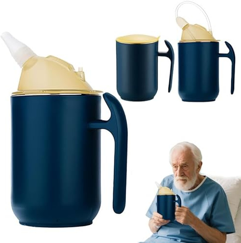 HOVCEH 400ml Vaso para Adultos, 3-in-1 Vasos Antiderrames para Adultos con Doble Tapa y Pajita, Vasos de Acero Inoxidable para Disfagia enAdultos con Discapacidad y Ancianos (Azul)