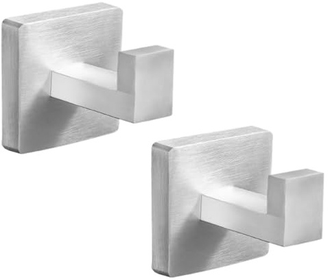 LWLWA Percha Baño, Colgador Toallas Cuadrado Color Plateado, 2 Unidades | Colgador Trapos Cocina de Acero Inoxidable, Ganchos Baño Incluye Tornillos y Tacos de Pared, para Baño, Cocina y Dormitorio