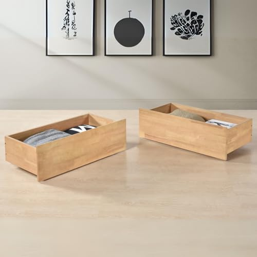 Reinforced Beds Under Bed Storage Drawers on Castors, Solid Wooden Construction, Heavy Duty Design (2, Natural Oak)