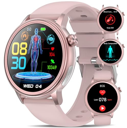 YYKY 2026 Neu Smartwatch Damen mit EKG blutdruckmessung Gesundheitsuhr 1.39”ΒΙutdruck Uhr BMI/HRV/Hαrnsäure/Telefonfunktion/SOS-Taste 24H Herzfrequenz SPO2 Schlafmonitor Stress Körpertemperatur Woman