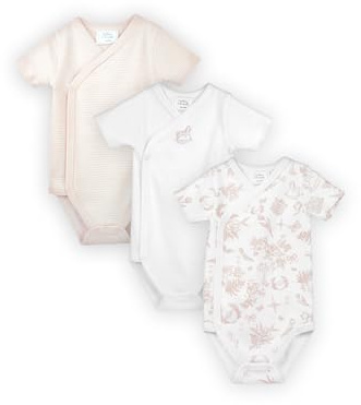Stellou & friends Baby Body, 100% Bio-Baumwoll Wickelbody 3er MultiSet, kuschelweiche und hochwertige Kinder Kleidung für Jungs und Mädchen, Kurzarm -body,french-toile-baby-pink-86/92
