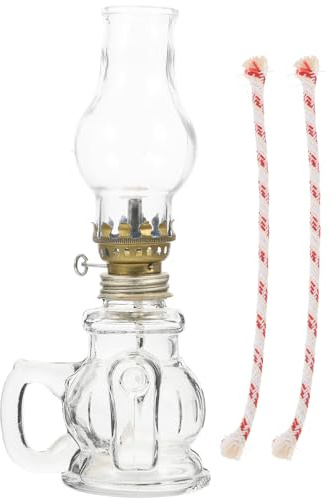 LALADEFIEE Petroleumlampe Retro Öllampe aus Klarem Glas mit Robustem Hitzebeständigem Gaszylinder 7.5 Zoll Geeignet für Innenräume und Notbeleuchtung