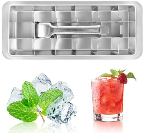 Stainless Steel Ice Cube Tray, 18 Slot Removable Ice Cube Maker with Handle | Metal Ice Cube Tray, Detachable Freezer Tray Square Mold, Reusable Molds for Making Various Frozen Foods
