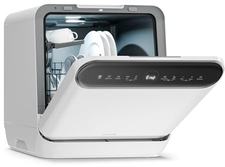 Klarstein Oceana Lavastoviglie da tavolo - Lavastoviglie compatta per 3 coperti, 7 programmi, 6 L di acqua, AquaStop, design portatile