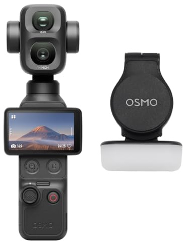 DJI Pack Estándar Osmo Pocket 4P, cámara para Vlogs 4K de Doble Objetivo | Zoom óptico de 3×, zoom de hasta 12×, 4K/240 fps, rango dinámico de 17 pasos, 103 GB de almac. integrado, luz de relleno