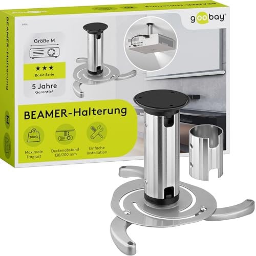 Goobay 51905 Support pour Videoprojecteur Charge Max. 10 KG / Support Retroprojecteur Plafond +-15° inclinable - Pivotant à 360° / Support Videoprojecteur Plafond