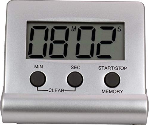 TR112 Quarz-Timer, Countdown 99 Min. 59 Sek. mit Memory-Funktion | Kompakter digitaler LCD-Timer mit Countdown, Alarm, Memory-Funktion, Magnet, Clip und Standfuß