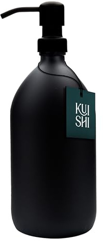 Kuishi 1000ml Matte Black Soap Dispenser with Black Stainless Steel Pump – Refillable BPA-Free Hand Soap Bottle - Shampoo and Conditioner Dispenser for Kitchen & Bathroom