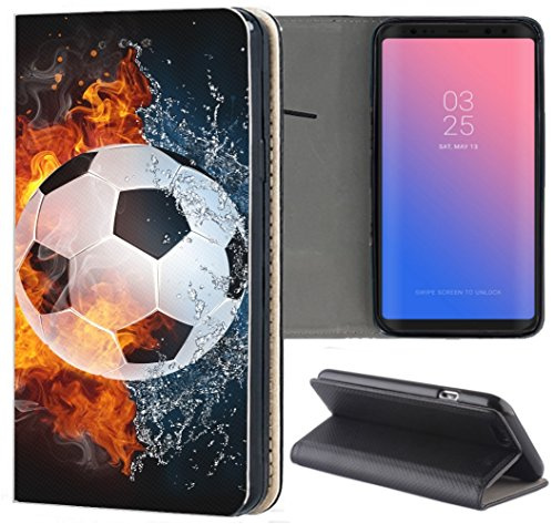 KuMo Hülle für Huawei P30 Lite Handyhülle Bild 1152 Fußball Fussball Weiß Schwarz Orange aus Kunstleder Schutzhülle Smart Cover Klapphülle Handy Case Hülle für Huawei P30 Lite