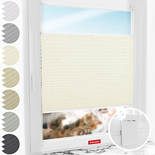 Schuette® Plissee ohne Bohren zum Kleben ● Dolomite Kollektion: Vanilla Sky (Beige) ● 80x200cm (Breite x Höhe) ● Suprafix Faltrollo Klebehalterung ● Bequeme Rollo Montage inkl. Video