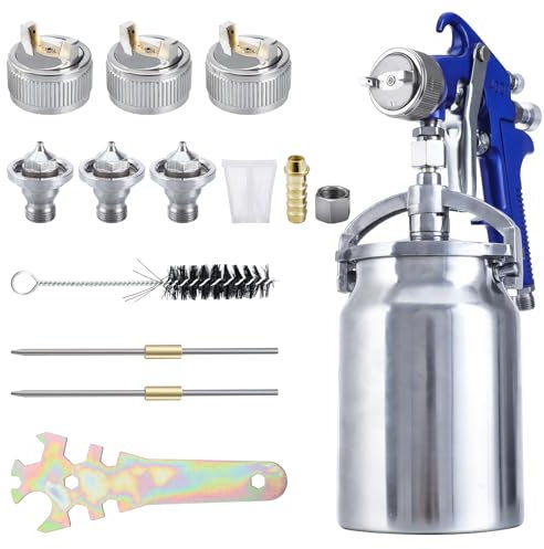 Pistola a spruzzo per alimentazione a sifone ad alte prestazioni con punte fluide da 1,3 mm 1,7 mm 2,0 mm, tazza in alluminio 1000 cc per vernice automatica, primer, top coat trasparente e ritocchi