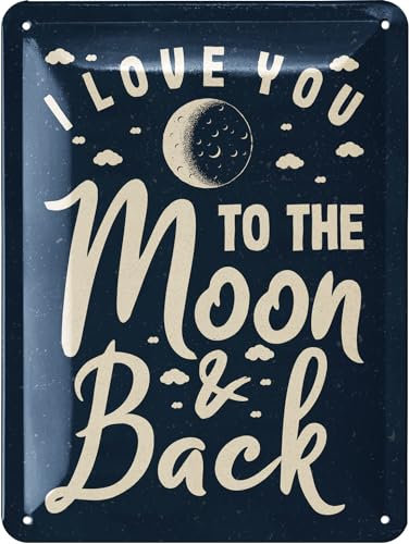 LANOLU Retro Blechschild I Love You To The Moon And Back - Kinderzimmer Deko Mädchen und Jungen - Babyzimmer Geschenk - Bild und Wanddeko Kinder 15x20cm