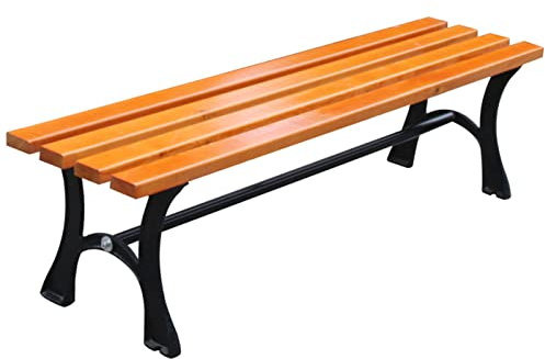 Gartenbank 3 Sitzer Ohne Lehne in Holzoptik und Aluminiumguss-Metallgestell Sitzbank für Garten, Balkon und Terrasse, Bis 400 Kg Belastbar(A,1.2m)