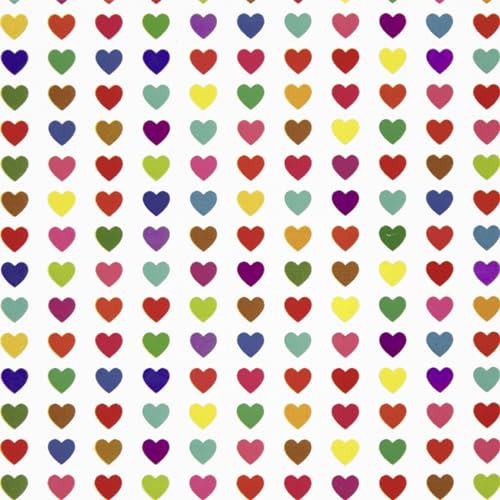 Nachhaltiges weißes Geschenkpapier mit bunten Herzen 50 cm x 50 m Rolle Geschenk-Verpackung