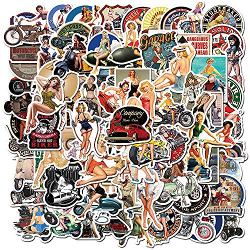 100Pcs Retro Girl Stickers Laptop Car Scrapbook Phone Skateboard Suitcase Luggage Bike Retrobike Stickers Vinyl Waterproof Aesthetic Personalised Stickers for Teens Boys Girls Adults Children