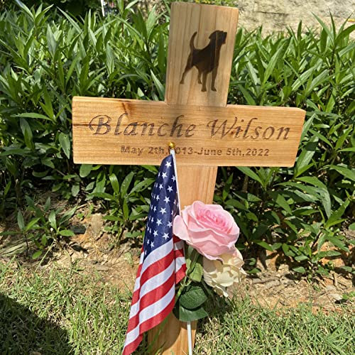 SHINCEL Holz Grabkreuz für Tiere mit individueller, Gravur Personalisierter Grabstecker Kreuz Form als Andenken, Wetterfest Grabschmuck mit Foto Gravur für Hund, Katze und alle Haustiere
