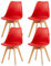 H.J WeDoo 4er Set Küchenstühle Esszimmerstühle Modern Esszimmermöbel,Mit Massivholz Buchenholz Bein und Kissen aus PU-Leder,Rot