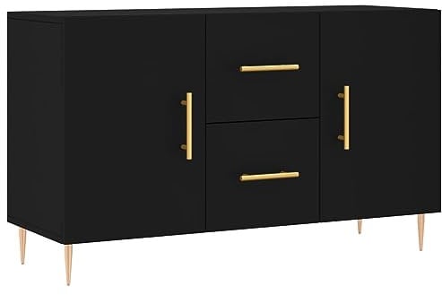 'vidStar Modern Sideboard in Black - Engineered Wood Construction with Metal Legs, Spacious Storage Drawers and Doors, Display Top, Perfect for Living Room and Bedroom