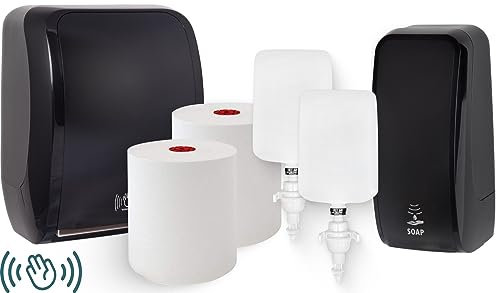 Blanc HYGIENIC KOMPLETT-Set Waschraum Sensor: Handtuchrollenspender Sensor + 2 TAD Handtuchrollen + Schaumseifenspender Sensor + 2 Kartuschen Farbe Schwarz