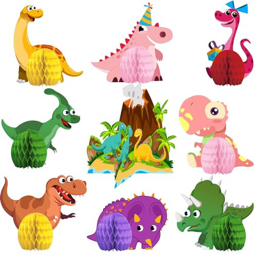 Ainmto 9 Stück Dinosaurier Bienenwabe Tischdeko,Honeycomb Mittelstück Deko für Kindergeburtstag Party