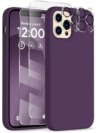 COFFKER for iPhone 12 Pro Max Case, [2X Camera Protector + 2X Screen Protector], Full-Body Silicone Shockproof Protective Cover, Microfiber Lining Phone Case for iPhone 12 Pro Max 6.7, Dark Purple