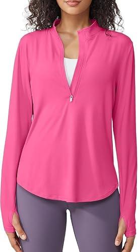 G4Free Sport Shirts für Damen Langarmshirts UPF 50+ Sonnenschutz Shirt mit Halber Reißverschluss UV Schutz Sport Bluse Leichte Schnell Trocknende Rashguards Wandershirt