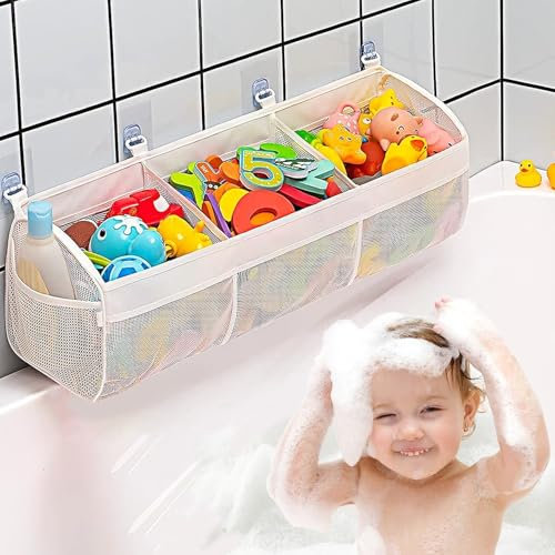 Buudreza Rangement pour jouets de bain, organiseur de jouets de bain avec 3 compartiments pour baignoire, baignoire