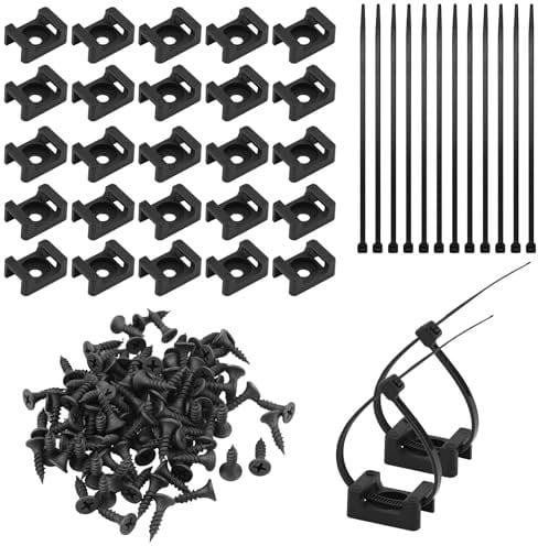 100 Sets Saddle Type Cable Zip Tie Mounts Kit with Screw Hole, Nylon Cable Ties Holder Screws Bases Wire Clips Anchor Management Fastener for Baseborad Wall Desk