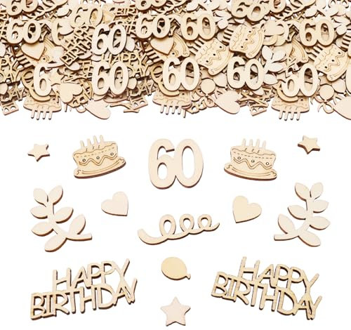 ParPix 100 Stück Groß Konfetti 60 Geburtstag Deko, Holz Streudeko 60. Geburtstag Deko, Tischdeko 60 Geburtstaga Frau Mann,Confetti 60.ter Geburtstags Deko, Konfetti Deko zum 60 Geburtstags