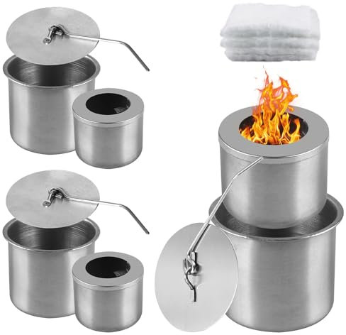 SPORWAY 3 Stück Bioethanol Brennertopf: Ethanol Brenner für Brennkammer mit Feuerlöscher-Abdeckung, Brennkammer Set, Ethanol Brennkammer Set für Balkon, Terasse, Garten geeignet, Bioethanol