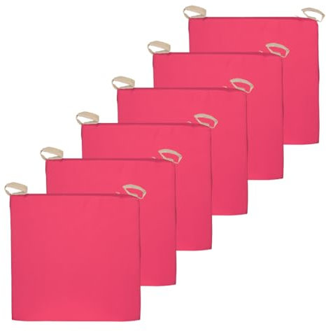 Atout Ciel Lot de 6 Galettes de Chaise Bicolore à Scratch en Tissu déperlant 40x40x4cm, Framboise/Beige