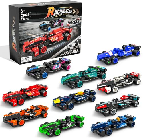 KOJAYHOL F1 Speed Champions Bausatz, Formel 1 Modellauto Set mit 10 Rennwagen,732 Teile, Home Deko und Geburtstag Geschenk für Kinder Jungen & Mädchen ab 6 Jahren und Erwachsene Motorsport Fans