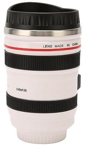 Edelstahl -Objektivbecher, Kamera -Objektiv Kaffeet Becher Fotograf Kamera Tasse Tasse Tee Wasserflasche mit Deckel für Fotografen, Heimartikel, Freunde, Schule (WHITE)