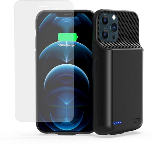 ZIPONAS Akkuhülle für iPhone 12, 12 Pro (6.1 Zoll), 13800mAh Tragbare Ladebatterie Zusatzakku Externe Handyhülle Batterie Wiederaufladbare Schutzhülle mit Panzer Schutz Glas Folie