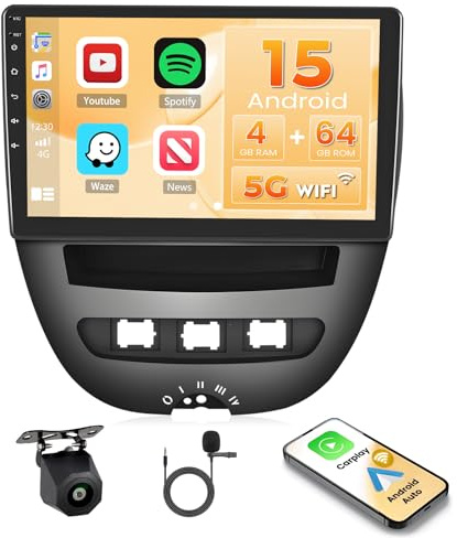 Hikity Android 15 Autoradio für Toyota Aygo 2004-2014 10,1 Zoll CarPlay | 4+64G. Auch für Peugeot 107, Citroën C1. Incell Touchscreen, Wireless CarPlay, Android Auto, BT, GPS, WiFi, Rückfahrkamera.