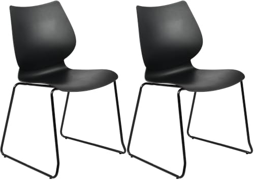 CLP Stapelstuhl 2er Set mit Lehne Houma, Esszimmerstühle stapelbar, Sitzschalen aus Kunststoff und stabile Metallgestelle, bis 135 kg belastbar | Farbe schwarz