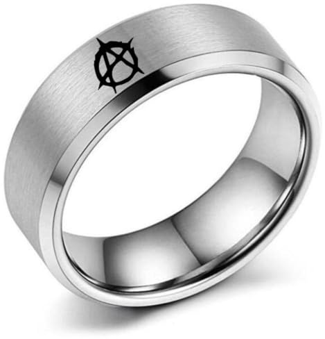 Anarchie-Symbol Titanstahlring - Silber/Schwarz Punk Gothic Rebellen Demonstrations-Schmuckband für Herren und Damen