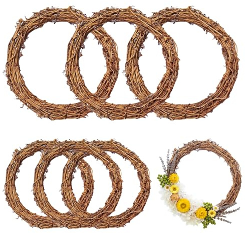 6PCS Natural Grapevine Wreaths, Wreath Ring, 20cm/15cm Door Wreath, Front Door Wall Hanging for DIY Xmas Halloween Easter