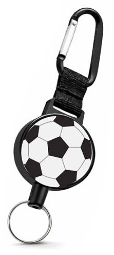 webbomb Ausziehbarer Schlüsselanhänger mit Stahlseil 70 cm lang & JOJO komplett mit Karabiner & Schlüsselring z.B. mit Kartenhalter Schlüsseljojo schöne Motive (Weiß/Schwarz Fußball)