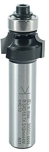 ENT 14362 Fraise à arrondir Carbure, Queue (S) 12 mm, Diamètre (D) 18,7 mm, NL 9,5 mm, R 3 mm, SL 40 mm, avec roulement